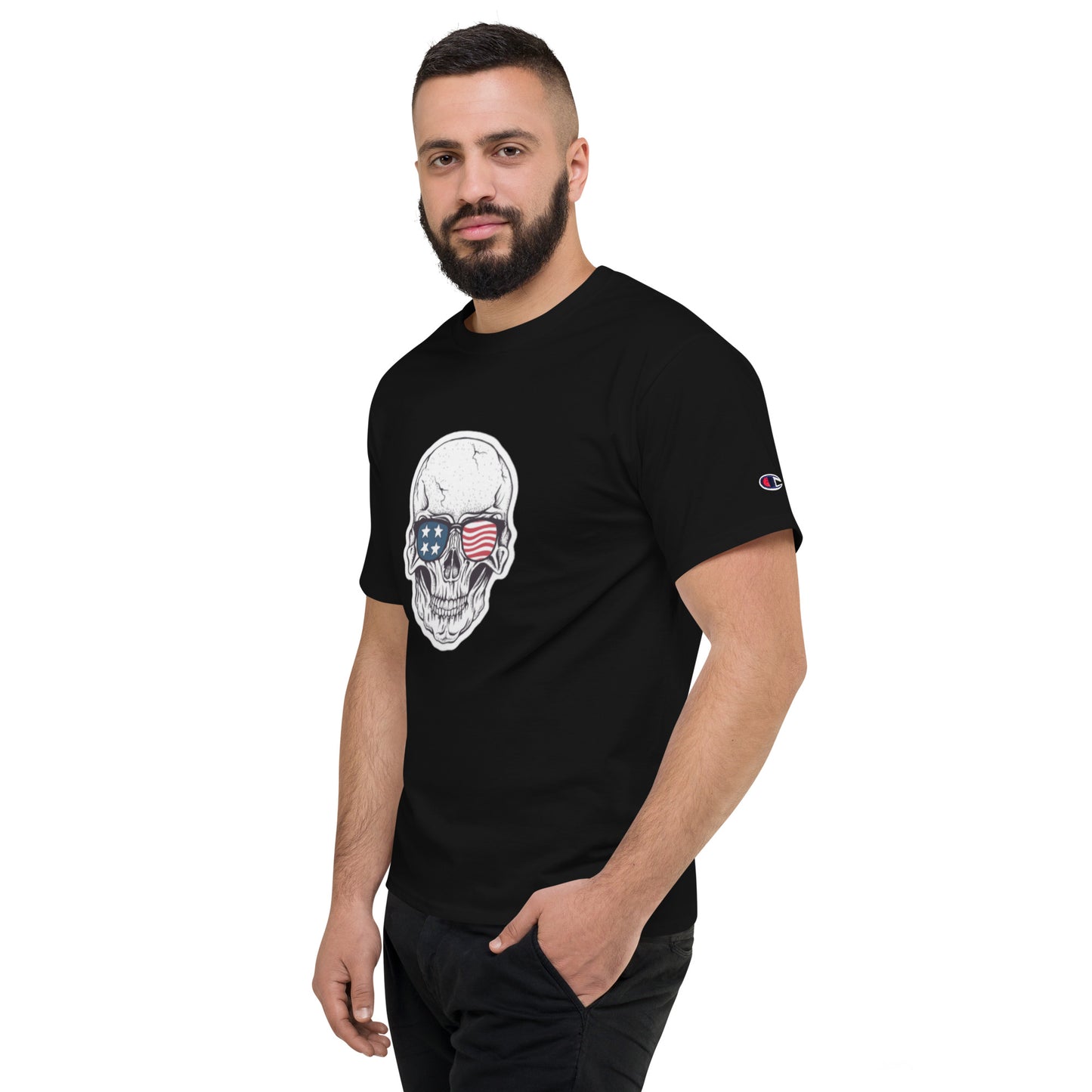 Skull Head American Flag Men's Champion T-Shirt