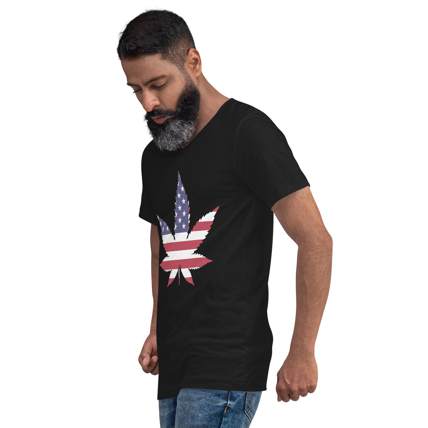 American Flag Leaf Unisex Short Sleeve V-Neck T-Shirt