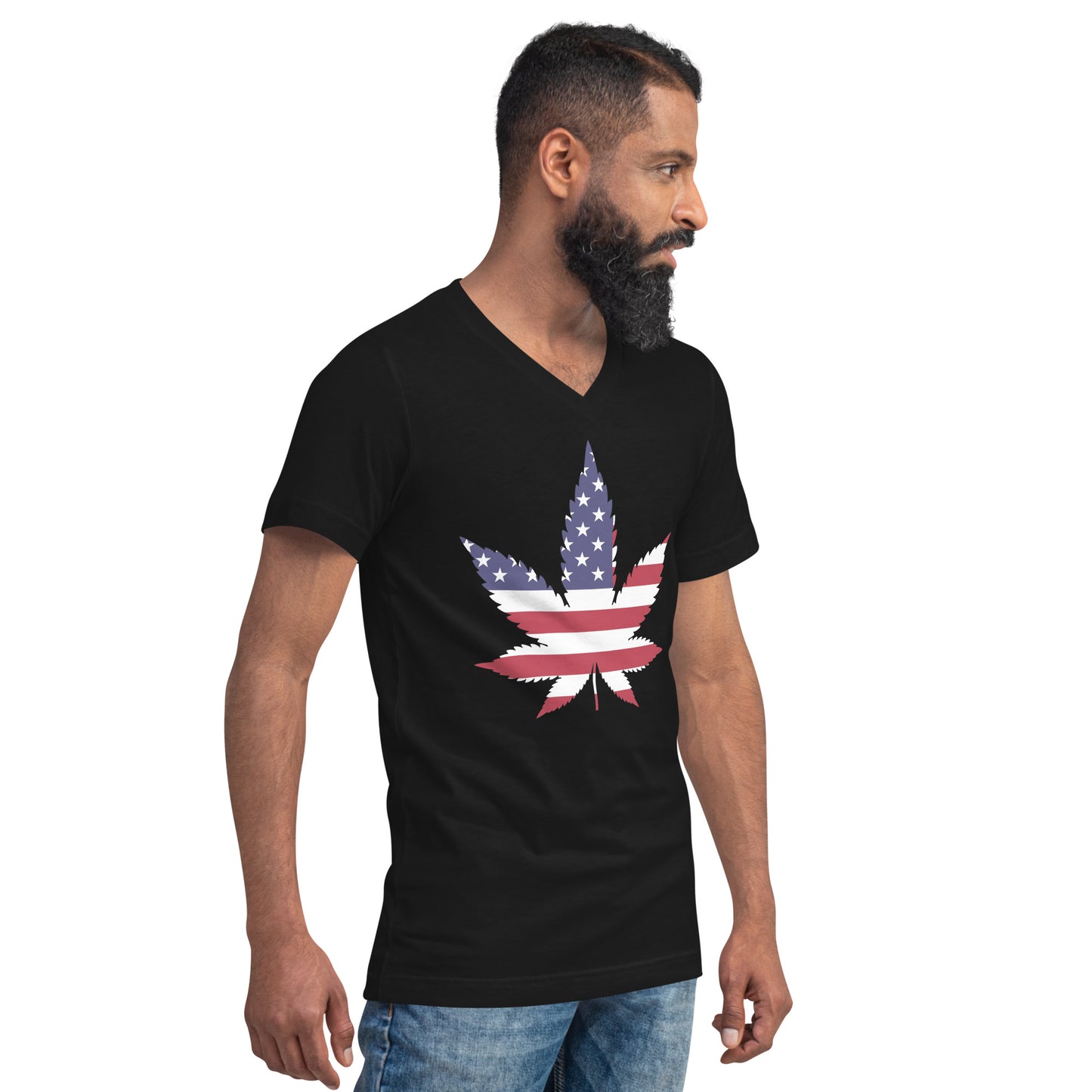 American Flag Leaf Unisex Short Sleeve V-Neck T-Shirt
